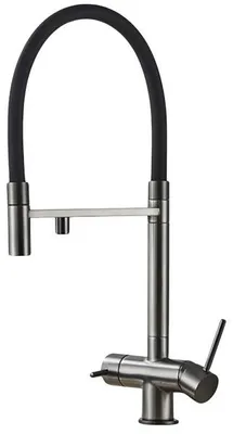 Produktbild von 3-Wege Küchenarmatur HighFlex mit Wasserfilter-Anschluss, herausziehbare Brause, 360° schwenkbar, getrennte Wasserwege, Keramikkartusche Graphit