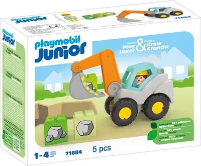 Produktbild von PLAYMOBIL Junior Bagger, Ab 12 Monaten, Mobiler Schaufelarm, 18 x 8 x 10 cm