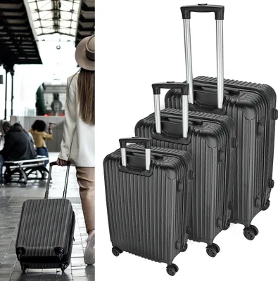 Produktbild von Reisekoffer Set schwarz 3 Größen 20/24/28 Zoll ABS Teleskopstange 4 Zwillingsrollen Zahlenschloss Koffer Kofferset