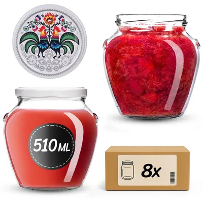 Produktbild von KADAX Einmachgläser 510 ml mit Schraubdeckel fi82mm, Schraubgläser mit Deckel, Einkochgläser, Sturzgläser zum Einkochen, Einmachglas (Hähne, 8 Stück)