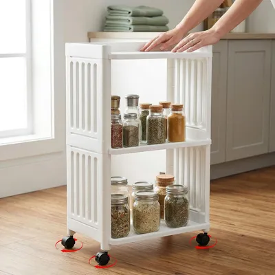 Immagine prodotto di Carrello a 3 ripiani, dimensioni 65,5 x 40 x 24,5 cm, con 4 ruote, in plastica, per il bagno