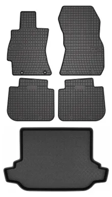 Image de Tapis en caoutchouc + bac de coffre pour Subaru Forester III 2008-2012 (coffre standard) – 5 pièces, noirs, sur mesure