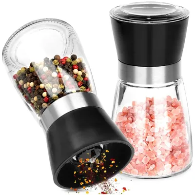 Produktbild von Vilde | Gewürzmühlen 2er Set 180 ml - Glas Schwarzer Kunststoff Keramikmahlwerk