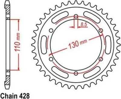 Obrázok produktu pre Rozeta 44T rozteč 428 pre YAMAHA TZR 125 93-99/ YBR 250 07-11 Zadná rozeta