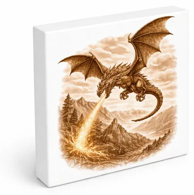 Produktbild von Mythos Freiheit Feuerspeiender Drache Holzbild in 15x15 cm zum Stellen oder