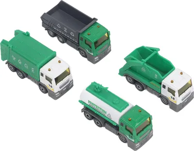 Produktbild von 4 Stück Müllwagen Spielzeug im Maßstab 1:32 Trägheitsantrieb Hygienefahrzeug Modell Kinder Lernauto