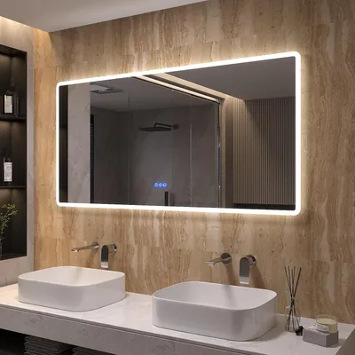Produktbild von LED Badspiegel mit Beleuchtung groß 140x70cm BORAS Typ C | Touch Sensor Dimmbar Antibeschlag Kaltweiß 6400K Warmweiß 3000K