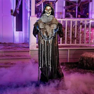 Produktbild von Halloween-Dekoration Lebensgroßes Skelett mit leuchtenden Augen und Soundeffekten - 175 cm