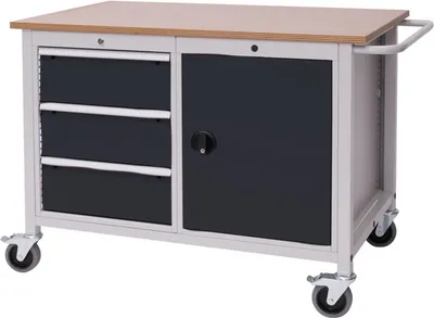 Produktbild von Werkbank B1250xT750xH935mm Buche Multiplex lichtgrau/grau 3 Schubl.1 Tür
