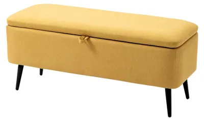 Produktbild von Sitzbank mit Stauraum, Polsterbank in Leinenoptik, Truhenbank für Wohnzimmer, Flur, Schlafzimmer, Bettbank bis 150 kg belastbar, 101 x 38,5 x 44,5 cm, Gelb