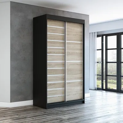 Produktbild von Schwebetürenschrank, 2-türig Schrank! Moderne Garderobe für Kleidung. Verschiedene Farben (Weiß, Schwarz, Somona) Kleiderschrank COLIN 120 cm