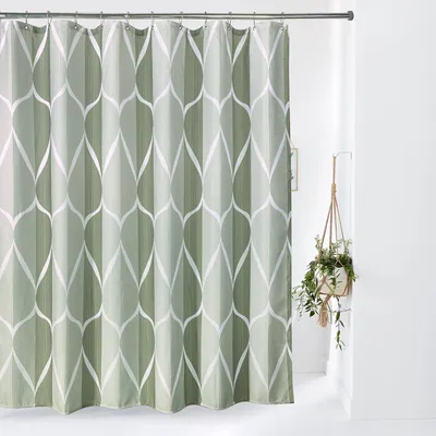 Immagine prodotto di Tenda da doccia geometrica in tessuto impermeabile antimuffa 182x182cm Verde