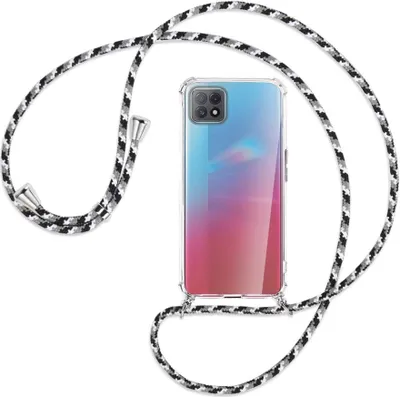 Produktbild von Handykette Backcover-Schutzhülle mit Band (Metall silberfarben) für Oppo A73 5G - schwarz/grau/weiß