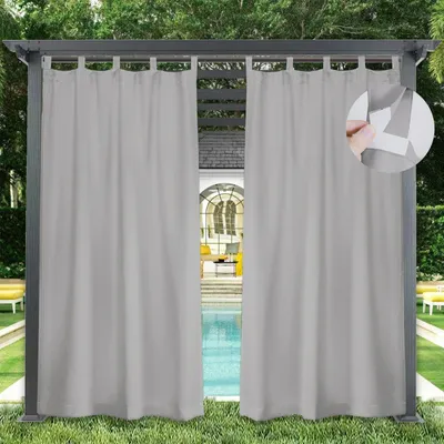 Produktbild von Vorhang Wasserdicht Blickdicht Gardine Sonnenschutz Outdoor Verdunkelungsvorhnge mit Schlaufen fr Terrasse Balkon Garten Hof, 132x213cm, Hellgrau