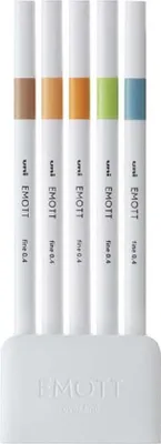 Zdjęcie produktu dla Uni-Ball EMOTT No.6, 5 szt., Beżowy, Niebieski, Jasnozielony, Pomarańczowy, Różne kolory