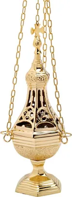 Produktbild von Rauchfass mit Kette 70cm Und Kreuz Räucherschwenker Weihrauchfass Deko Gold 7637