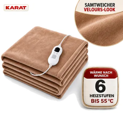 Productafbeelding van Elektrische deken Borea met 6 warmtestanden, timer en LCD-bediening, bruin, 160 x 120 cm