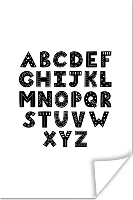 Produktbild von MuchoWow® Poster Illustration Alphabet mit schwarzen Buchstaben 60x90 cm - Wanddekoration