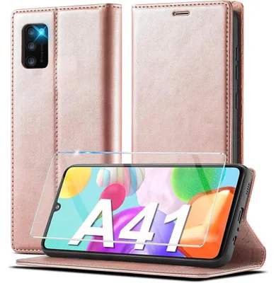 Zdjęcie produktu dla Etui do telefonu Samsung Galaxy A41, skórzane, klapka, z przegródkami na karty i funkcją podstawki, kolor różowy