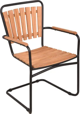 Produktbild von Gartenstuhl 4er Set HEIDI - Teak, Schwarz | Freischwinger Wetterfest Gartenstühle Outdoor Essstühle