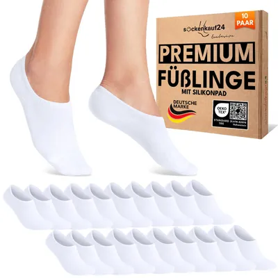 Produktbild von Füßlinge Damen Herren kurze Socken unsichtbare Sneaker Socken mit Silikonpad - 70106T Weiß 39-42 10 Paar