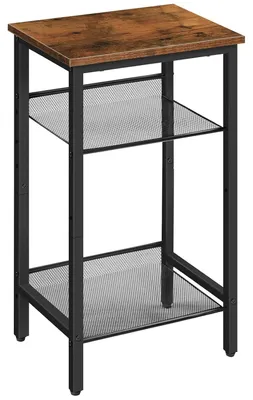 Image de TRANKIELO® - Table d'appoint industrielle avec 3 étagères réglables - Marron - 38 x 28 x 74 cm - Métal et bois composite