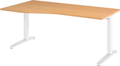 Produktbild von bümö Schreibtisch Serie-XB - Nachbildung: Buche, Größe:  180 x 100 cm, Gestell: Weiß/Alu poliert