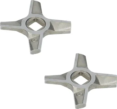 Two metal meat grinder blades are shown against a white background.