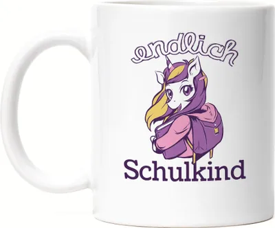 Produktbild von Einhorn Tasse Weiss als Geschenk zur Einschulung Schulbeginn Schulstart für Schulanfänger Erstklässler Schule