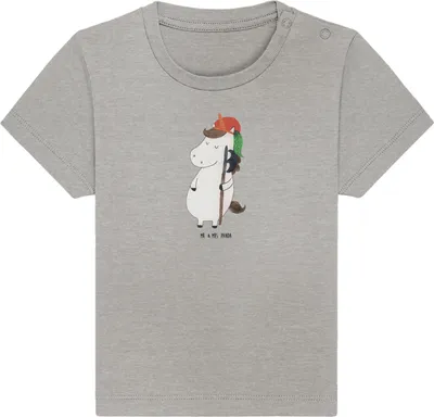 Produktbild von Mr. & Mrs. Panda  T-Shirt Einhorn Junge 0. - 6. Monat - Heather Grey - Geschenk, Babyshirt, Unicorn, Baby Oberteil, Organic, Einhörner, Baumwollshirt, Bube