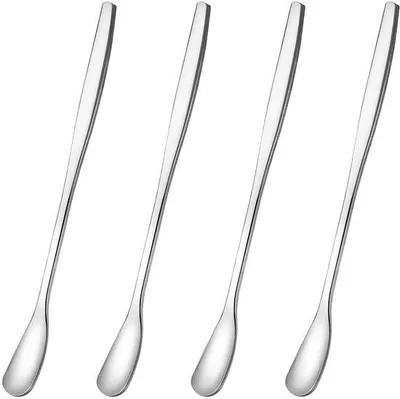 Obrázok produktu pre Ibenzoa® Sada 4 dlhých miešacích lyžíc z nerezovej ocele, striebornej farby, dĺžka 15,2 cm, šírka 1,4 cm, vhodné do umývačky riadu – ideálne na zmrzlinové kávové nápoje a koktaily