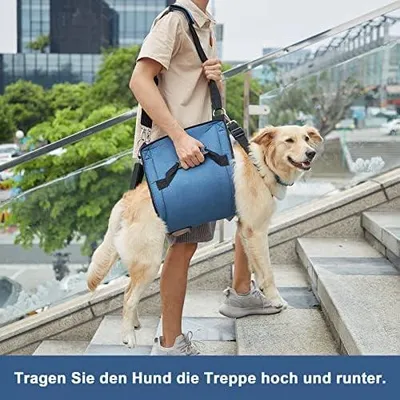 Produktbild von Coodeo Hundetragegurt, Notfallrucksack Unterstützung für Rehabilitation Hundelift Geschirr, Hundeträger für ältere Hunde Gelenkverletzungen, Arthritis, Treppe hinauf (M, Blau)