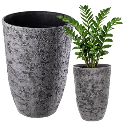 Produktbild von KADAX Pflanzkübel Ø 35 x H 50 cm, großer Blumentopf in realistischer Steinoptik, Pflanzentopf aus Kunststoff, wetterfester Blumenkübel für Garten, Balkon, Terrasse (Grau)