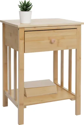 Zdjęcie produktu dla Bambusowa szafka nocna HWC-O72, stolik nocny, szafka nocna z szufladą 55x40x30cm