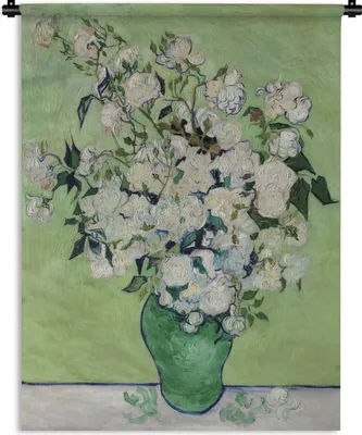 Produktbild von MuchoWow® Wandteppich Wandbehang Vase mit Rosen - Vincent van Gogh 90x120 cm Tapisserie Dekoration Wandtuch - Wanddeko