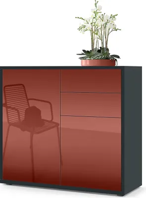 Produktbild von Vladon Sideboard Ben, Germany, Kommode mit 2 Türen und 2 Schubladen, Schwarz matt/Bordeaux Hochglanz (79 x 74 x 36 cm)