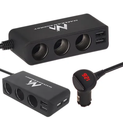 Immagine prodotto di Maclean Multipresa per accendisigari da auto con voltmetro, 3 prese accendisigari, 4 porte USB, 4,8 A max, 120 W, nero gommato, MCE117