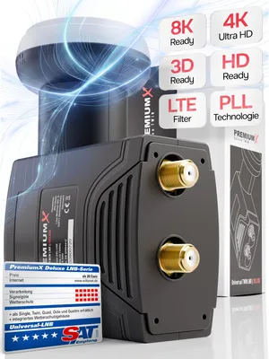 Zdjęcie produktu dla PremiumX Deluxe Twin LNB – konwerter sygnału do cyfrowego odbioru satelitarnego HD, UHD i 4K