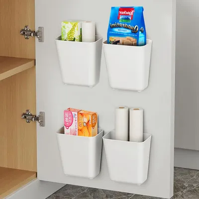 4er Set selbstklebende Wand-Aufbewahrungsboxen, Bad-Organizer, weiß