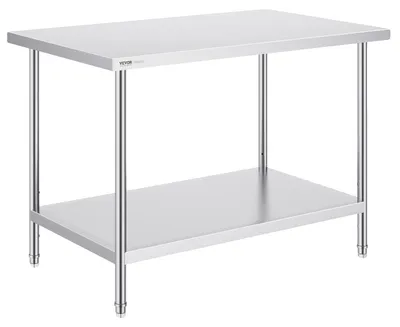 Produktbild von VEVOR Edelstahl Vorbereitungs Tisch, 24 x 24 x 34 Zoll, Schwerlast Metall Arbeitstisch mit 3 verstellbaren Höhenstufen, Gewerbliche Arbeitsstation für Küche Garage Restaurant Garten, 762x1219x864 mm