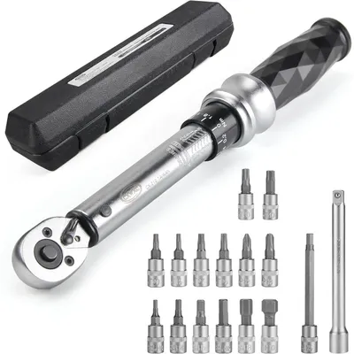 Produktbild von Drehmomentschlüssel Fahrrad 1/4 Zoll 1-25 Nm mit Innensechskant & Torx Bits