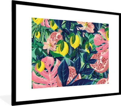 Produktbild von MuchoWow® Gerahmtes Poster Blumen - Früchte - Farben 80x60 cm - Poster mit Schwarzem Bilderrahmen Wandposter Rahmen Foto Bilder - Schlafzimmer-Dekorationen - Fotoposter