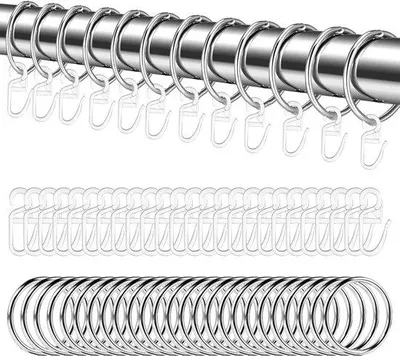 Produktbild von Silberfarbene Metallgurte und Haken - 48 Stück - geeignet für Vorhänge und Duschvorhänge - 30 mm