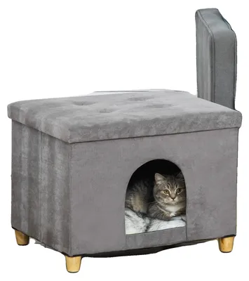 Produktbild von Katzenhaus, Holzmaterial, 45 cm L x 45 cm B x 38 cm H, Innenraumkompatibilität, Fußbankdesign, bis zu 23 kg Tragfähigkeit