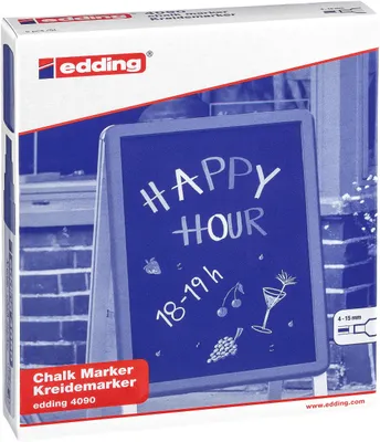 Produktbild von edding 4090 Kreidemarker - schwarz - 5 Kreidestifte - Keilspitze 4-15 mm - breiter Kreidestift für Tafel abwischbar - zum Beschriften von Fenster, Gla
