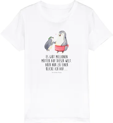 Produktbild von Mr. & Mrs. Panda Kleinkinder T-Shirt Pinguin mit Kind 3-4 Jahre (98/104) - Weiß - Geschenk, Familie, Teenager, Muttertag, Kinder Baumwollshirt, Mutter, Kindershirt, Mutti