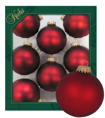 Produktbild von Krebs Glas Lauscha Uni Kugeln - Satin Rote Kugeln zum Anhängen - 8 Stück - 7cm - 70267