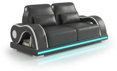 Zdjęcie produktu dla Czarne, dwuosobowe sofy LED, nowoczesny design, kanapa do salonu, luksusowe meble