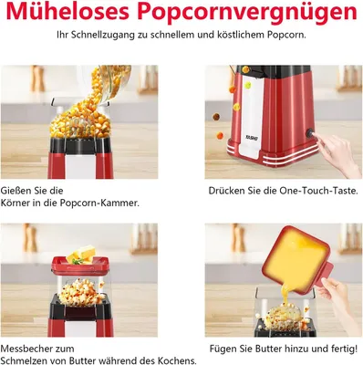 Produktbild von YASHE Retro Heißluft-Popcornmaschine 1200W Ölfrei mit Messbecher One-Touch