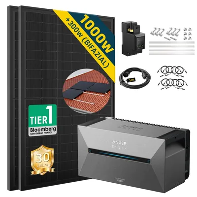 Produktbild von Balkonkraftwerk mit Speicher Anker Solix Solarbank 2 E1600 PRO 1000W(500W*2)+Ziegeldach Halterung